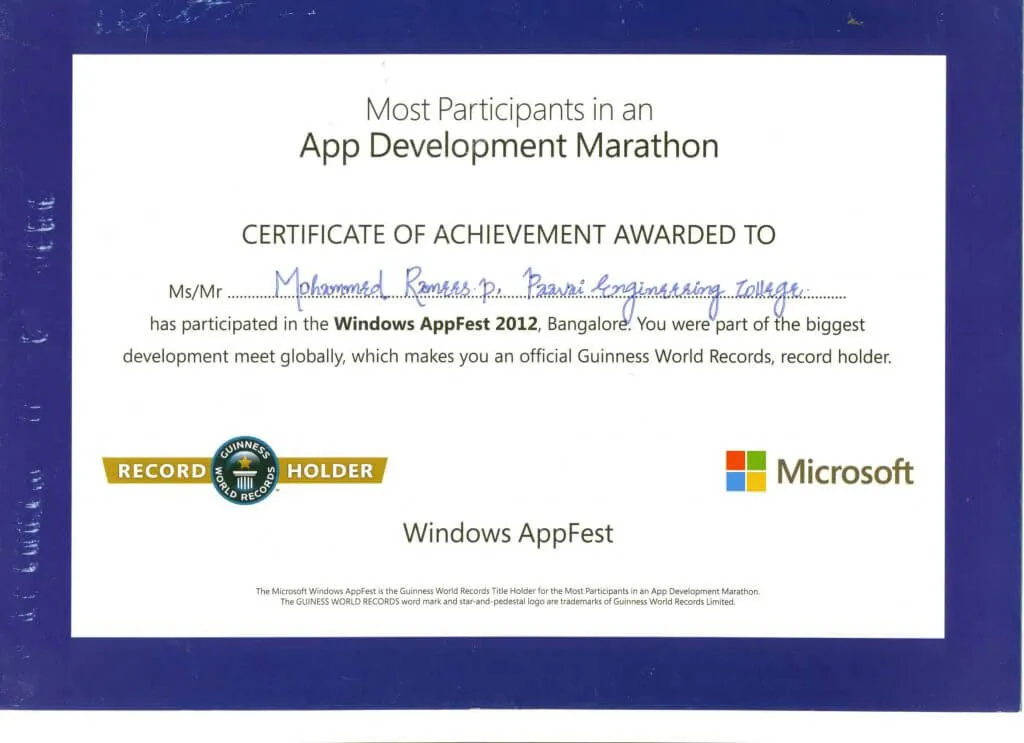 2022 03 Appfest Banglore Certificate